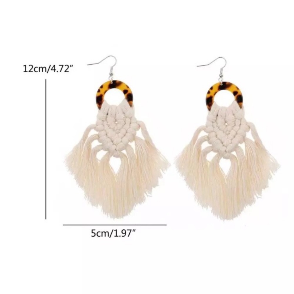 New! Tortoise Ring Macrame Drop Earrings - Picture 7 of 7